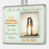 パーソナライズされたカップル結婚1周年 シルバープレートフレームオーナメント (左)