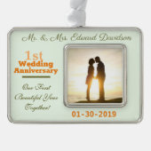 パーソナライズされたカップル結婚1周年 シルバープレートフレームオーナメント (正面)