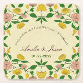 パーソナライズされたカップル結婚1周年 スクエアペーパーコースター (正面)