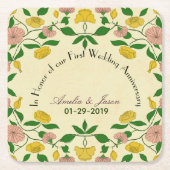 パーソナライズされたカップル結婚1周年 スクエアペーパーコースター (正面)