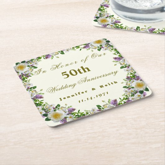 パーソナライズされたカップル50結婚周年 スクエアペーパーコースター (アングル)