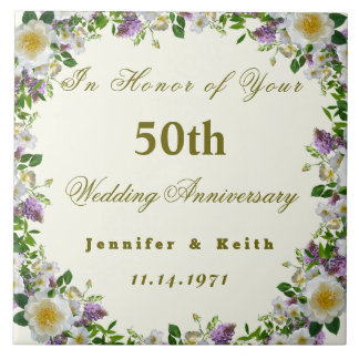 パーソナライズされたカップル50結婚周年 タイル