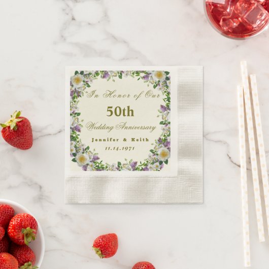 パーソナライズされたカップル50結婚周年 縁ありカクテルナプキン (インサイチュ)