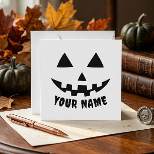 パーソナライズされたカボチャのハロウィン名前 ブラック＆ホワイト シーズンカード
