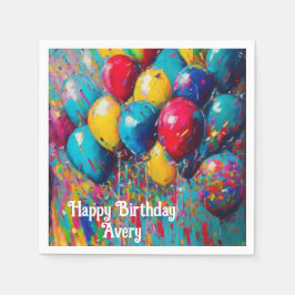 パーソナライズされたカラフルおもしろい誕生日ケーキ スタンダードカクテルナプキン