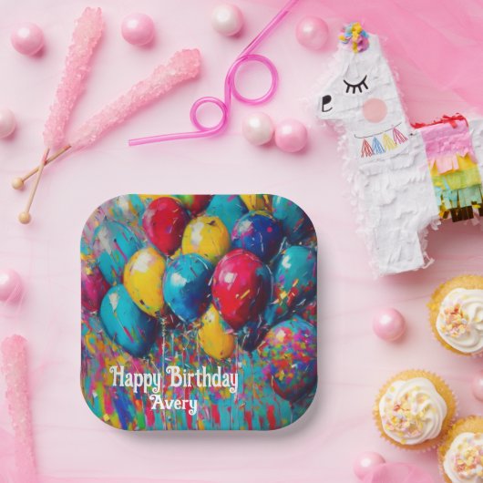 パーソナライズされたカラフルおもしろい誕生日ケーキ ペーパープレート (パーティー)