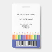 パーソナライズされたカラフルな学校の先生バーコードID バッジ (裏面)