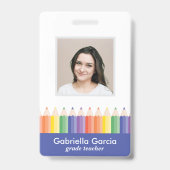 パーソナライズされたカラフルな学校の先生バーコードID バッジ (正面)