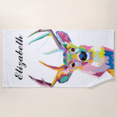 パーソナライズされたカラフルアートジカ ビーチタオル (正面)