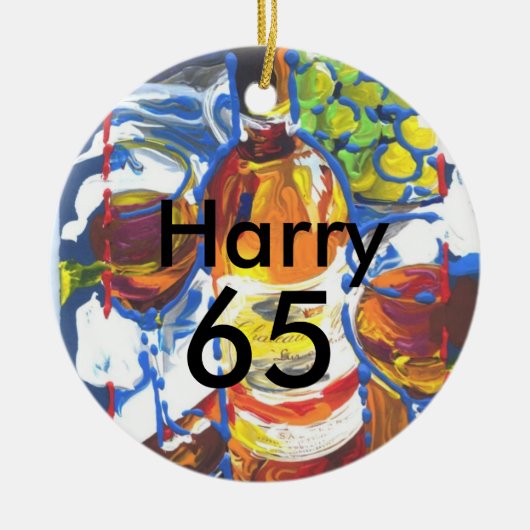 パーソナライズされたカラフルカクテル65歳の誕生日の名前 セラミックオーナメント (正面)