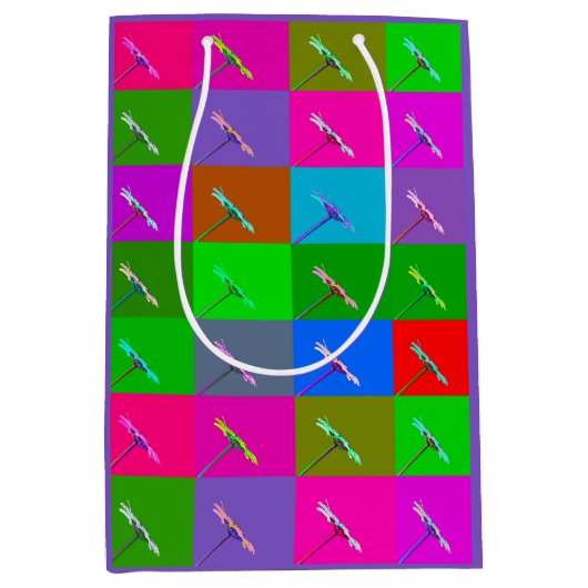 パーソナライズされたカラフルデイジーフローラアートありがとう ミディアムペーパーバッグ (正面)