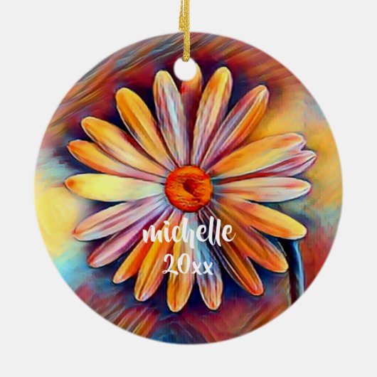 パーソナライズされたカラフルデイジー セラミックオーナメント (裏面)