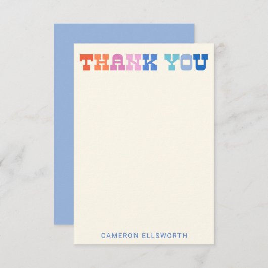 パーソナライズされたカラフルトレンディーウェスタンタイポグラフィ サンキューカード (正面/裏面)