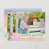 パーソナライズされたカラフルハッピーイースター | フォト シーズンポストカード (正面/裏面)