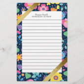 パーソナライズされたカラフルフローラ及び金ゴールド 便箋 (正面)