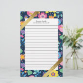 パーソナライズされたカラフルフローラ及び金ゴールド 便箋 (スタンド正面)