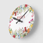 パーソナライズされたカラフルフローラ園の花 ラウンド壁時計 (傾斜)