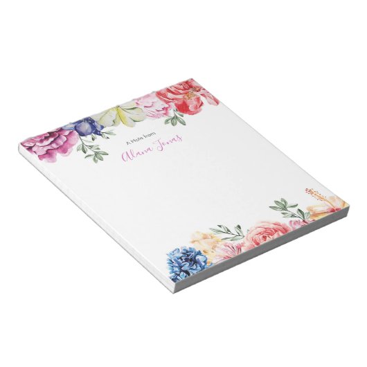 パーソナライズされたカラフルフローラ水彩メモ帳 ノートパッド (アングル)