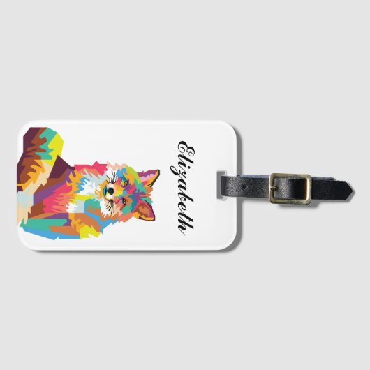 パーソナライズされたカラフルポップ・アートのアートキツネ ラゲッジタグ (正面横)