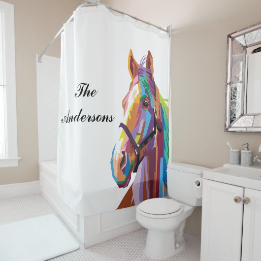 パーソナライズされたカラフルポップ・アートの馬 シャワーカーテン (インサイチュ)