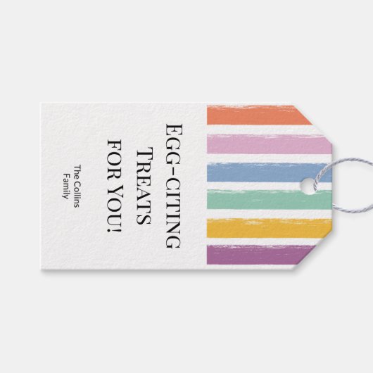 パーソナライズされたカラフルモダンイースター卵狩りパーティー ギフトタグ (正面(横))