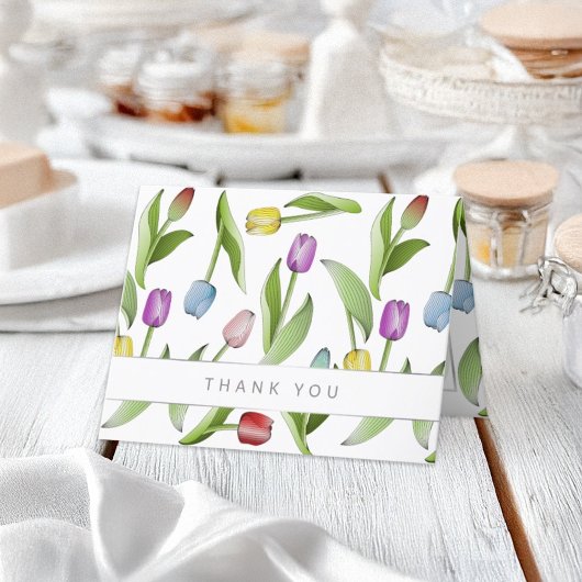 パーソナライズされたカラフルモダンチューリップサンキューカード サンキューカード