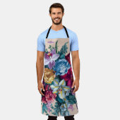 パーソナライズされたカラフルモダンフローラ エプロン (着用した状態)