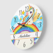 パーソナライズされたカラフルユニコーン&レインボー ラージ壁時計 (傾斜)