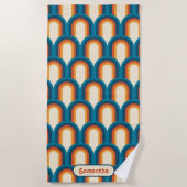 パーソナライズされたカラフルレトロアーチレインボーパターン ビーチタオル (正面)