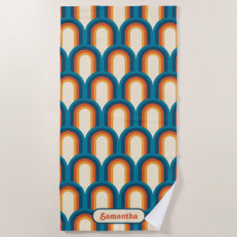 パーソナライズされたカラフルレトロアーチレインボーパターン ビーチタオル