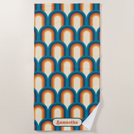 パーソナライズされたカラフルレトロアーチレインボーパターン ビーチタオル (正面)