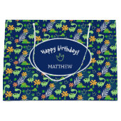 パーソナライズされたカラフル恐竜 ラージペーパーバッグ (正面)