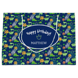 パーソナライズされたカラフル恐竜 ラージペーパーバッグ