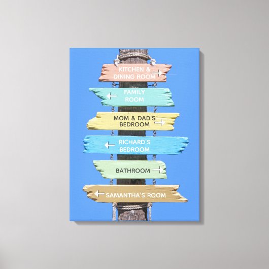 パーソナライズされたカラフル素朴ビーチ標識 キャンバスプリント (正面)