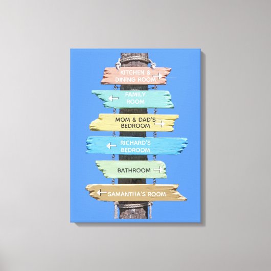 パーソナライズされたカラフル素朴ビーチ標識 キャンバスプリント (正面)