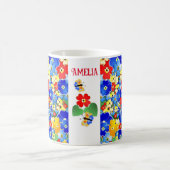 パーソナライズされたカラフル花 コーヒーマグカップ (中央)