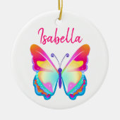 パーソナライズされたカラフル蝶パーソナライズされた名 セラミックオーナメント (正面)
