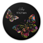 パーソナライズされたカラフル蝶ブラック セラミックノブ (正面)