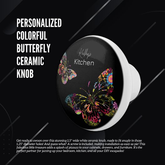 パーソナライズされたカラフル蝶ブラック セラミックノブ