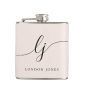 パーソナライズされたカリグラフィー名前 ピンクのバチェロレッテ フラスク (正面)