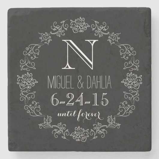 パーソナライズされたカルボ結婚ードモノグラム ストーンコースター (正面)