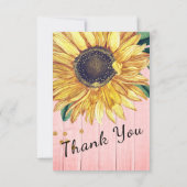 パーソナライズされたカントリー調のひまわり古材バーウッド サンキューカード (裏面)