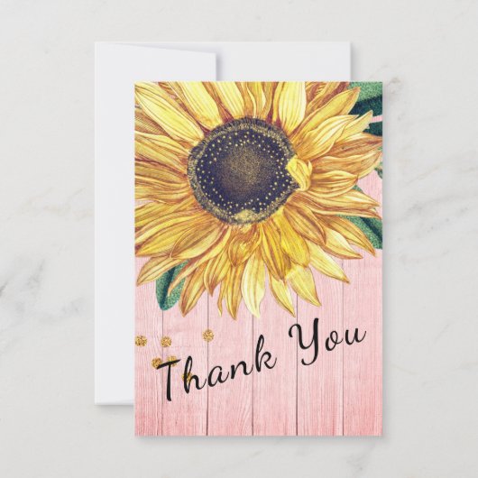 パーソナライズされたカントリー調のひまわり古材バーウッド サンキューカード (裏面)