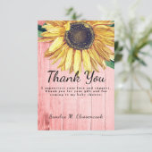 パーソナライズされたカントリー調のひまわり飾り付きのバーンベア ウッド サンキューカード (スタンド正面)