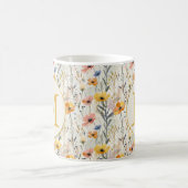 パーソナライズされたガッシュ牧草花パターン コーヒーマグカップ (中央)