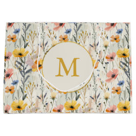 パーソナライズされたガッシュ牧草花パターン ラージペーパーバッグ