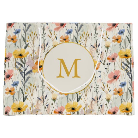 パーソナライズされたガッシュ牧草花パターン ラージペーパーバッグ (正面)