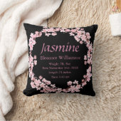 パーソナライズされたガーランドピンク黒ベビー誕生の状態 クッション (ブランケット)