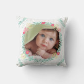 パーソナライズされたガーランドフローラベビー写真 クッション (正面)