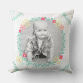 パーソナライズされたガーランドフローラベビー写真 クッション (正面)